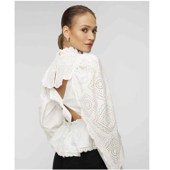 Sea Vienne Lilac Pink Long Sleeve Eyelet Open Back Top 6 S/M Medium NEW NWT - Picture 3 of 5